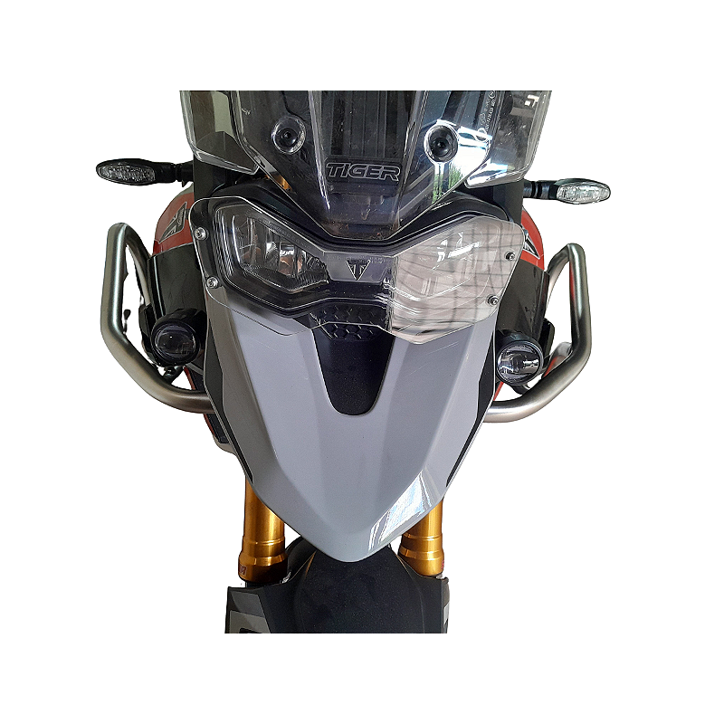 Protetor carenagem Tiger 900 inox instalado moto MOTOTOP