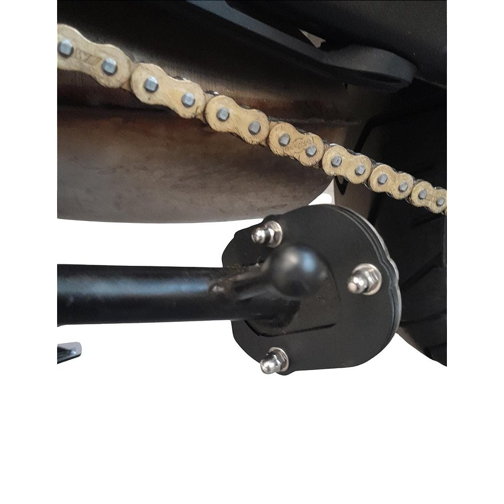 Ampliador descanso lateral F800 GS extensor pezinho detalhe fixacao MOTOTOP