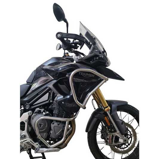 Protetor carenagem motor Tiger 1200 Rally Black Edition inox vista frontal MOTOTOP