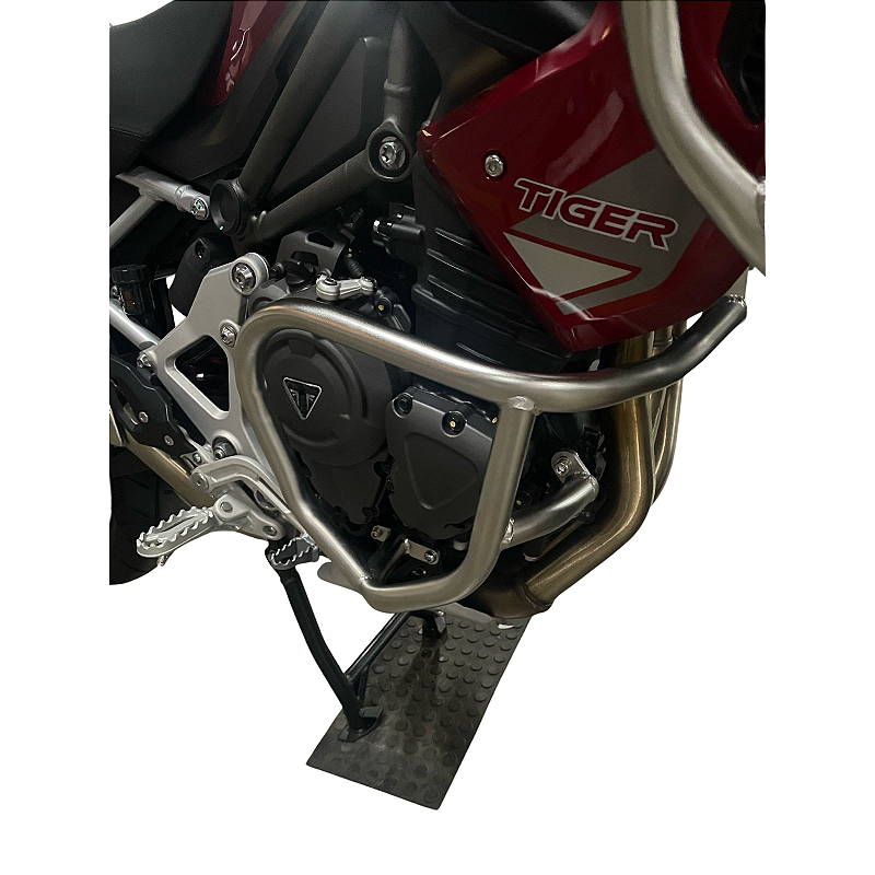 Protetor carenagem motor Tiger 1200 GT Pro inox detalhe fixacao MOTOTOP