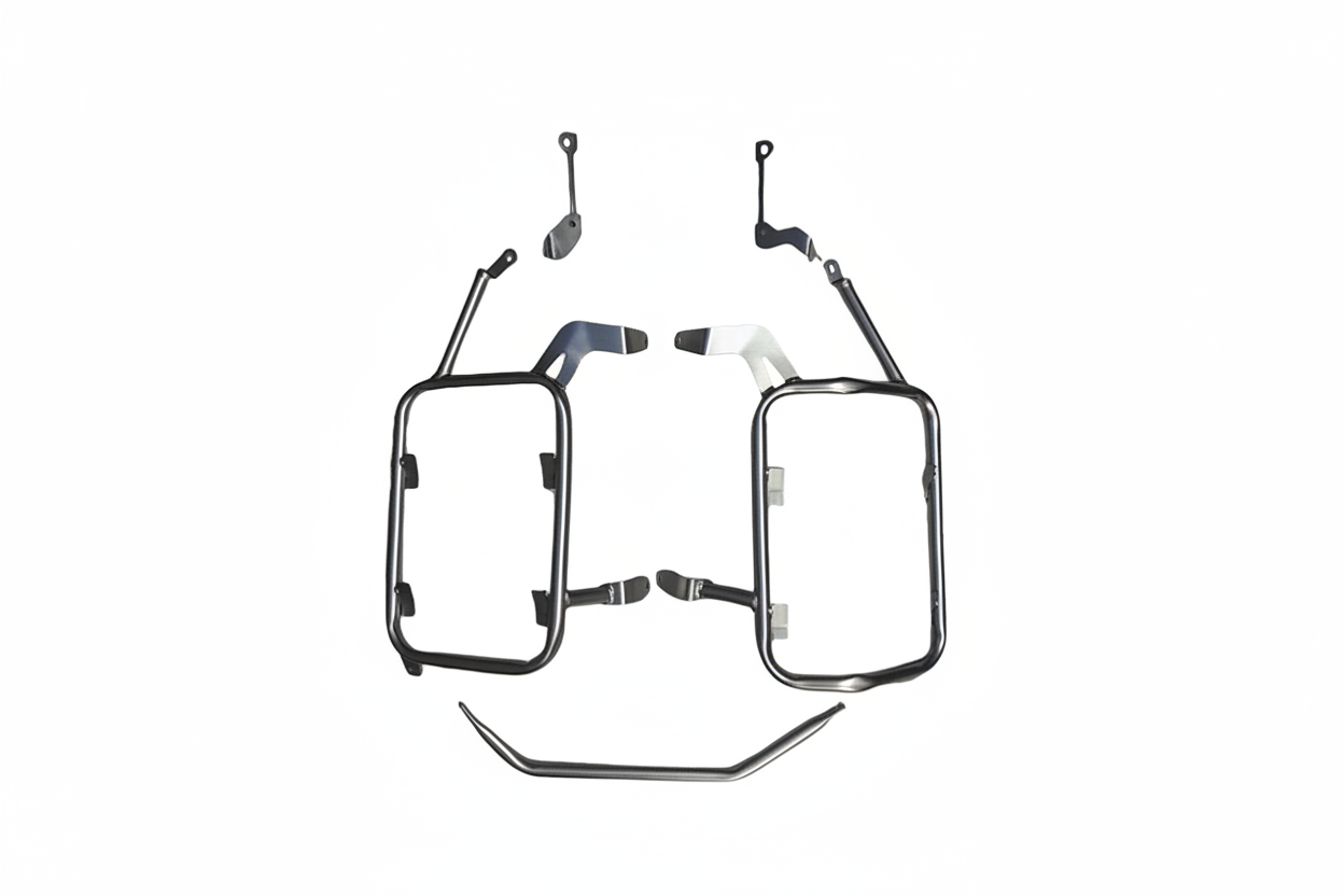 Suporte lateral inox R1200 GS R1250 GS traseiro bau vista frontal MOTOTOP