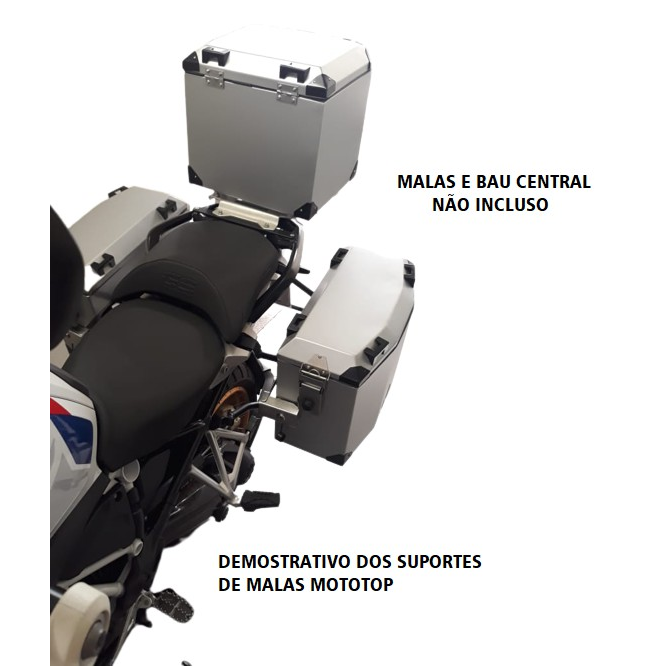 Suporte lateral R1250 GS R1200 GS traseiro bau instalado moto MOTOTOP